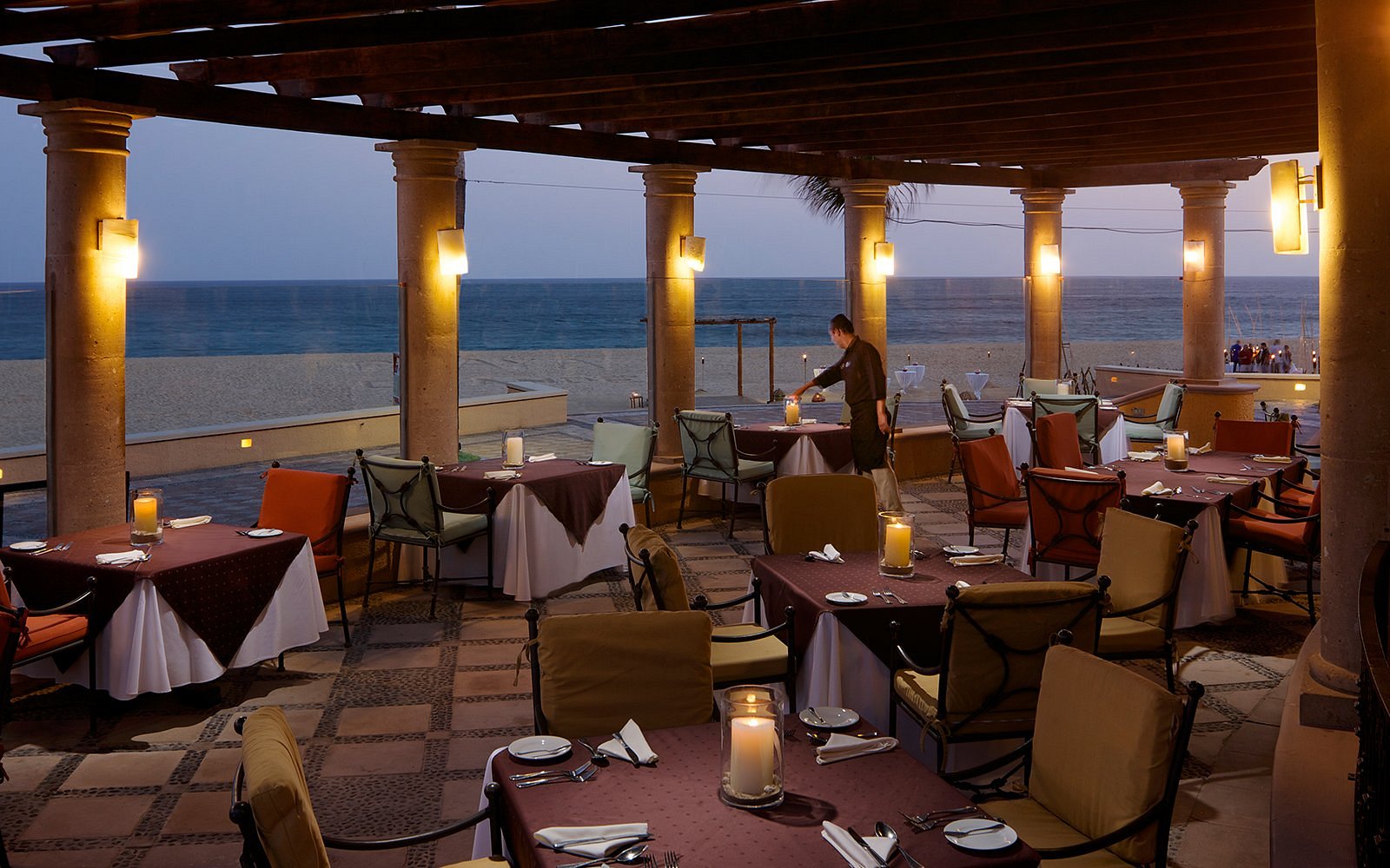 Brigantine restaurant terrace at dusk